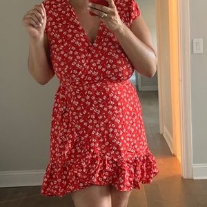 J. Crew Faux Wrap Red Floral Dress